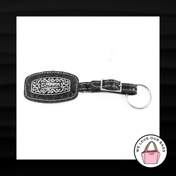 Strada Handbags - STRADA BLACK CROC LEATHER BUCKLE STRAP NICKEL FOB BAG CHARM KEYCHAIN HANG TAG